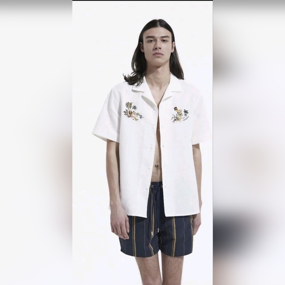 The Kooples Navy Blue & Gold Swim Trunks With Stripes & Zipper Pockets - Picture 1 of 12